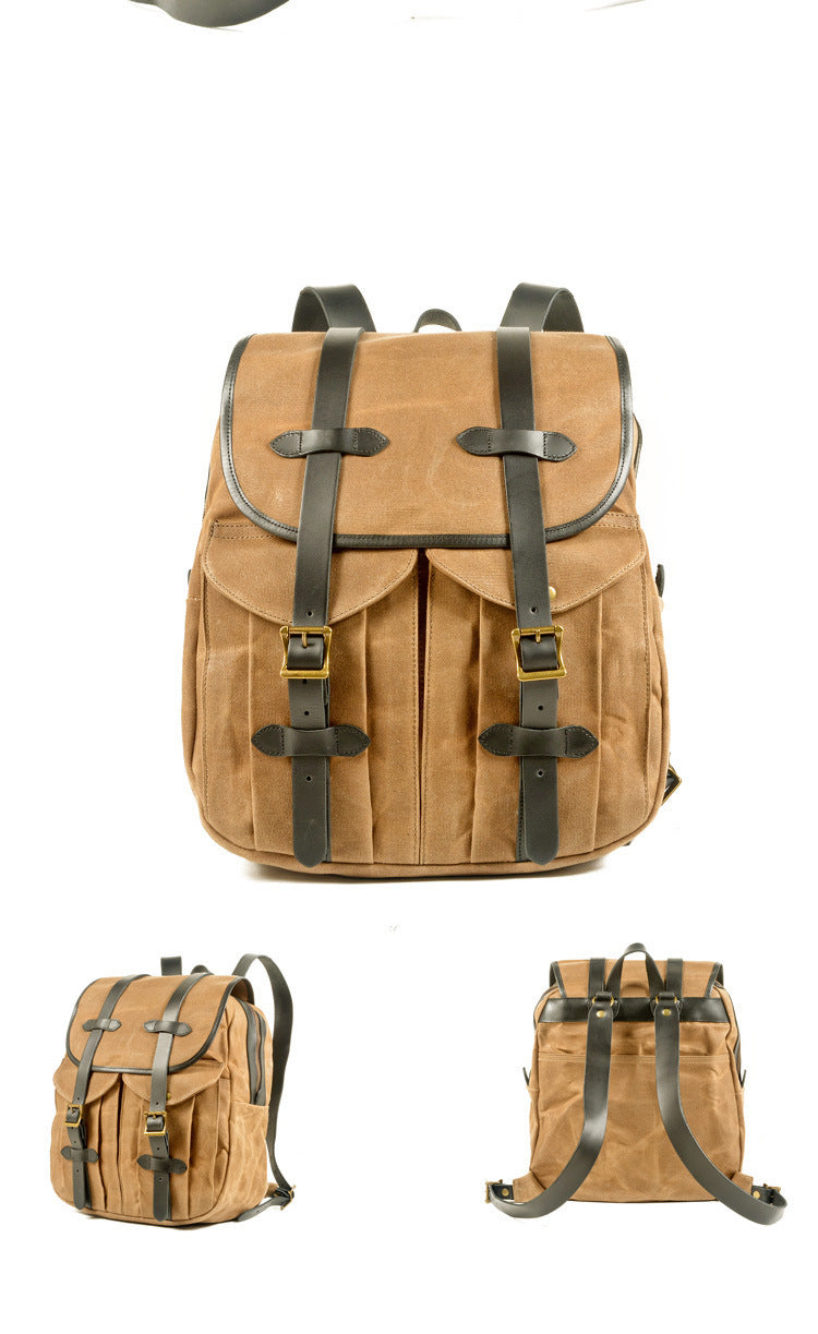 Vintage Leisure Leather Canvas Outdoor Mountain-climbing Backpack 5023-Backpacks-Black-Free Shipping Leatheretro