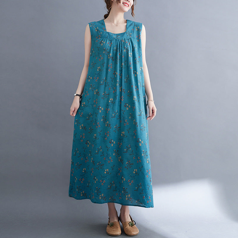 Casual Summer Linen Plus Sizes Sleeveless Dresses-Dresses-Blue-M【50-60 kg】-Free Shipping Leatheretro
