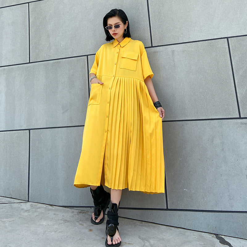 Designed Summer Short Sleeves Long Cozy Dresses-Dresses-Yellow-One Size-Free Shipping Leatheretro
