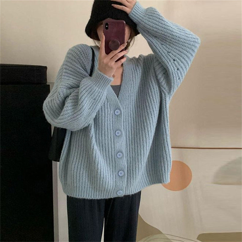 Casual Plus Sizes Knitted Cardigan Sweaters-Shirts & Tops-Blue-One Size-Free Shipping Leatheretro