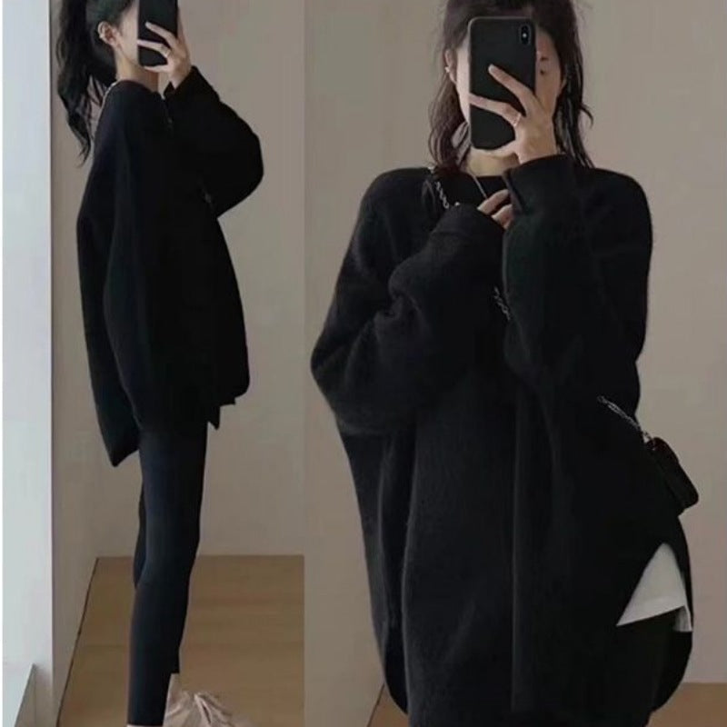 Casual Round Neck Knitted Pullover Sweaters-Shirts & Tops-Black-One Size-Free Shipping Leatheretro