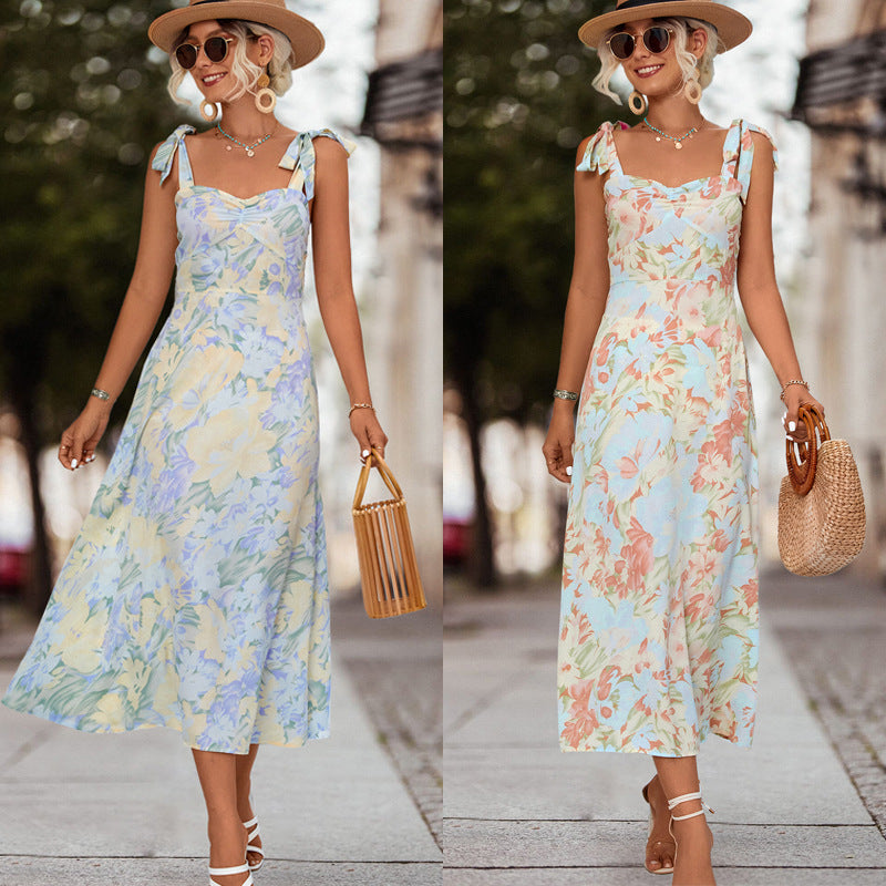 Casual Floral Print Long Maxi Dresses-Dresses-Blue-S-Free Shipping Leatheretro