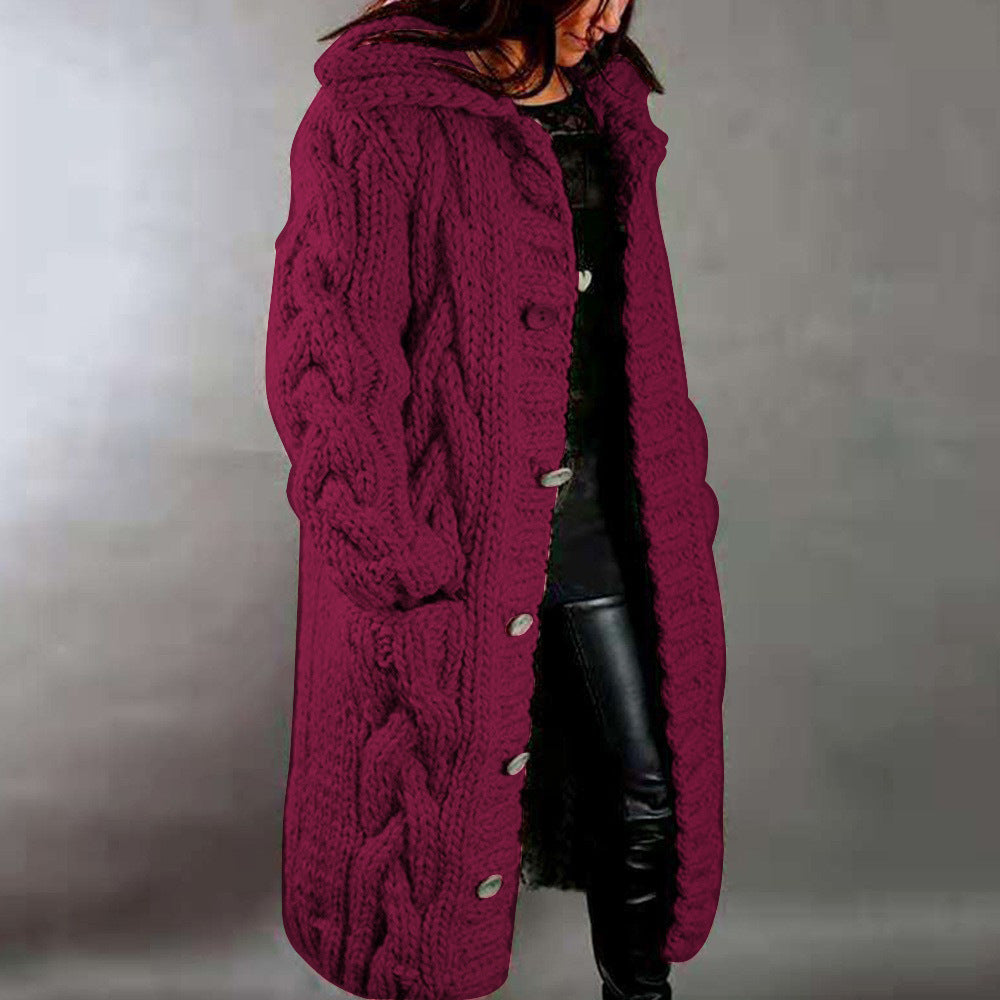 Women Winter Knitted Cardigan Overcoats-Shirts & Tops-Rose Red-S-Free Shipping Leatheretro