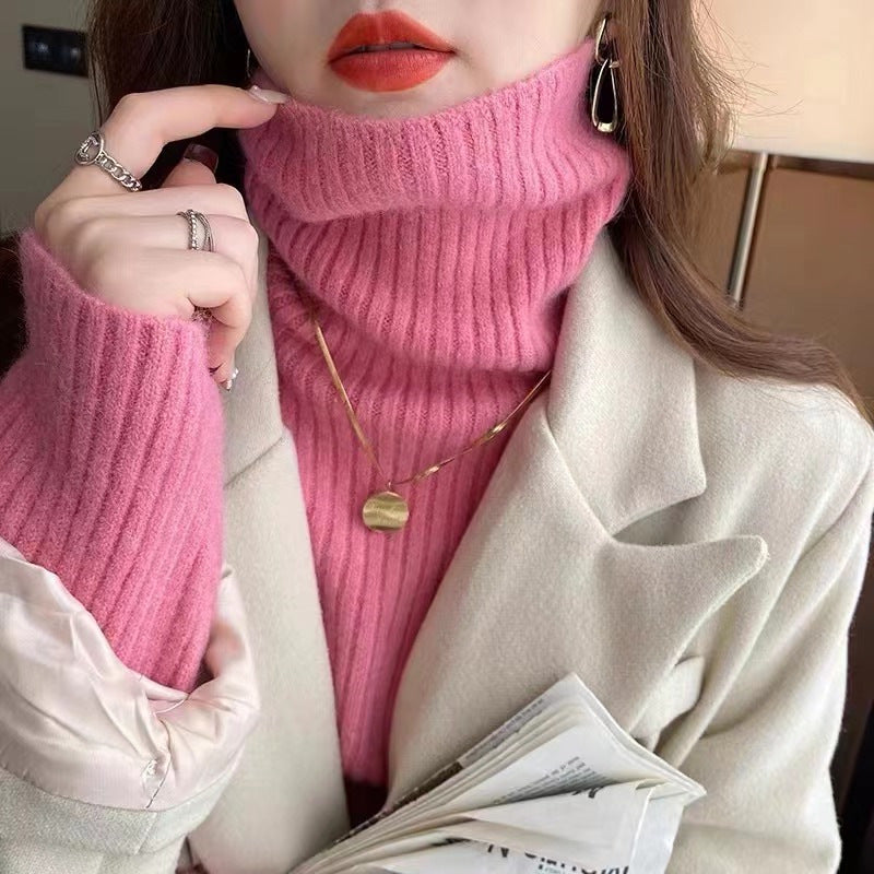 Casual High Neck Long Sleeves Knitted Sweaters-Shirts & Tops-Apricot-One Size-Free Shipping Leatheretro