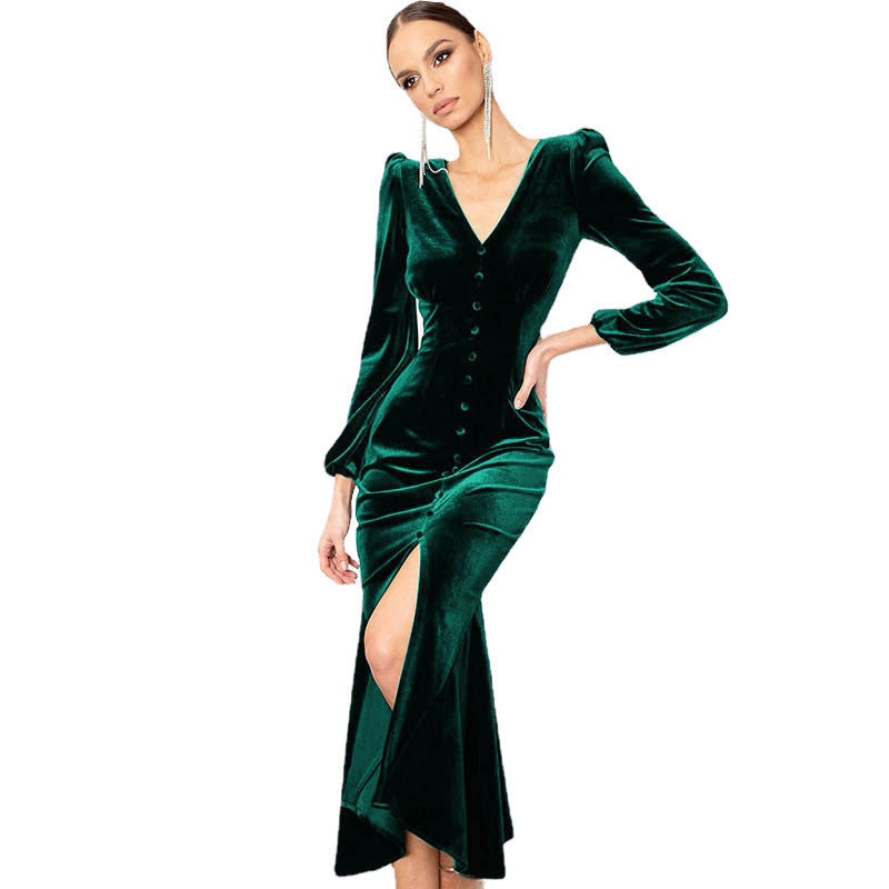 Elegant Fall Long Dresses for Women-Dresses-Green-S-Free Shipping Leatheretro