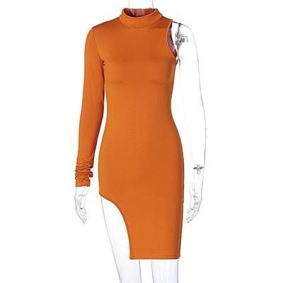 Sexy High Neck One Shoulder Mini Dresses-Dresses-Orange-S-Free Shipping Leatheretro