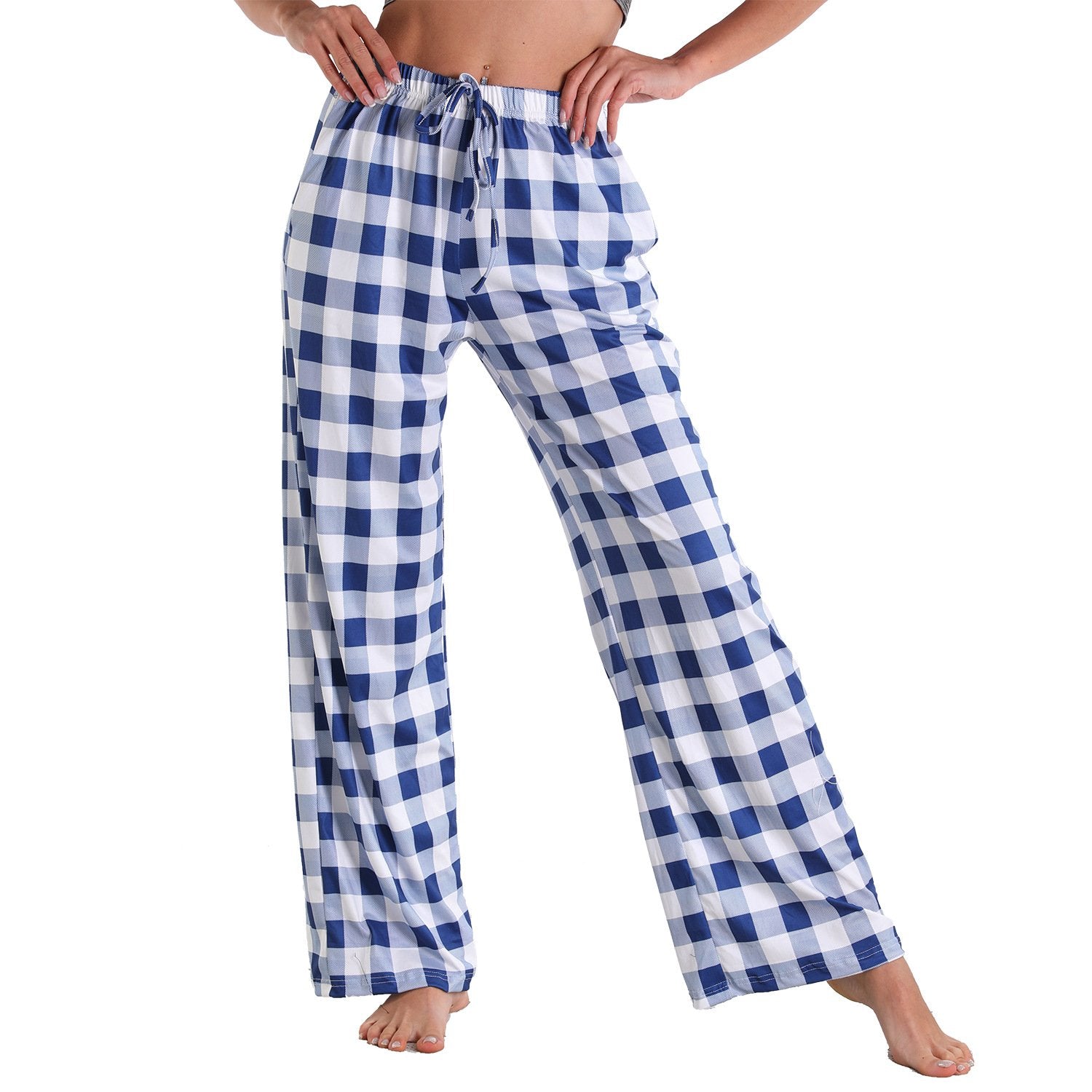 Causal Plaid Women Pajamas Pants Elastic Cord-Pajamas-3030-S-Free Shipping Leatheretro