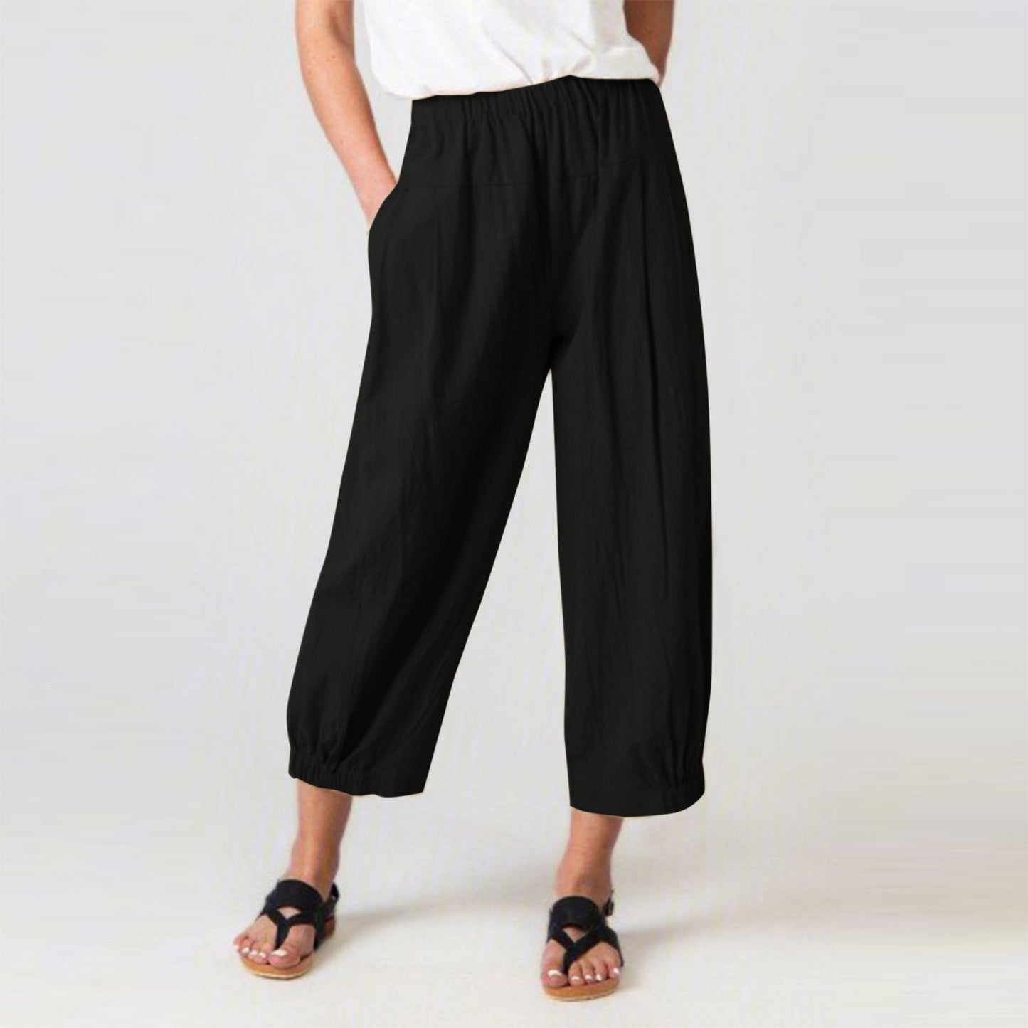 Loose High Waist Cropped Wide Legs Pants-Pants-Black-S-Free Shipping Leatheretro