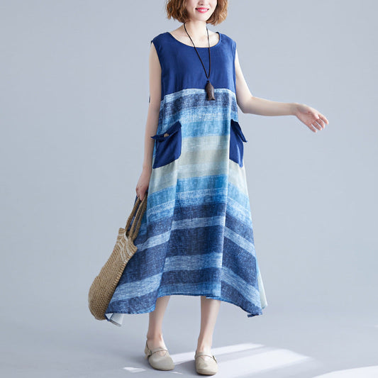 Blue Sleeveless Long Cozy Dresses-Dresses-Blue-One Size-Free Shipping Leatheretro