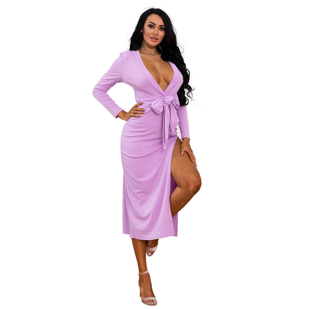 Sexy Light Purple Long Sleeves Split Party Dresses-Dresses-Light Purple-S-Free Shipping Leatheretro
