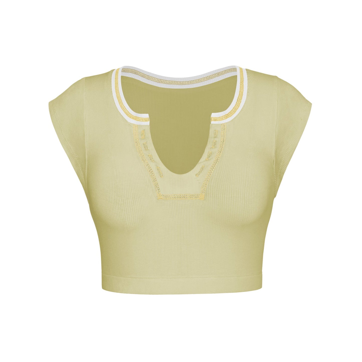 Sexy Designed Midriff Baring Knitted T Shirts-Shirts & Tops-Yellow-XS-Free Shipping Leatheretro
