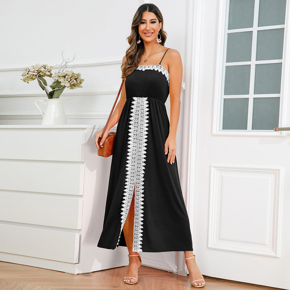 Elegant Lace Trim Summer Long Dresses-Dresses-LQ613-zi-S-Free Shipping Leatheretro