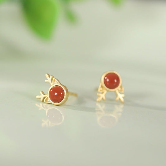 Lovery Deer Design Golden Plated Earring Stud-Earrings-Red-Free Shipping Leatheretro