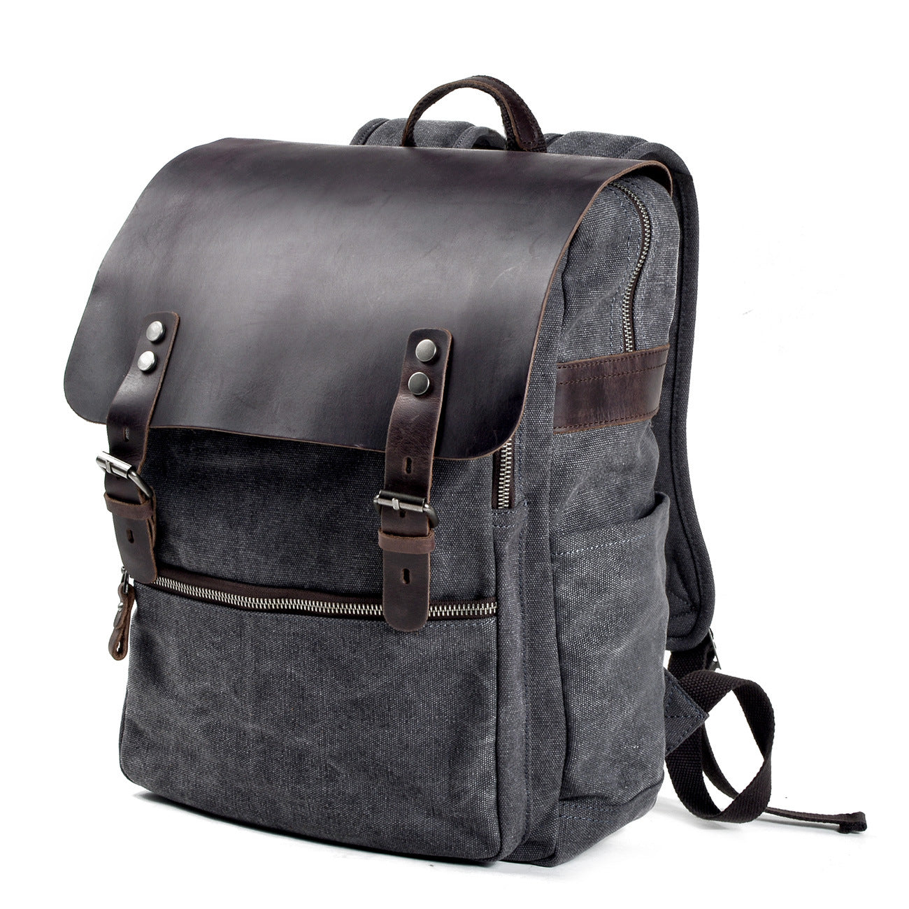 Vintage Cusual Traveling Leather Canvas Laptop Backpack 5073-Backpacks-Coffee-Free Shipping Leatheretro
