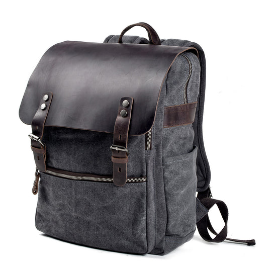 Vintage Cusual Traveling Leather Canvas Laptop Backpack 5073-Backpacks-Dark Gray-Free Shipping Leatheretro