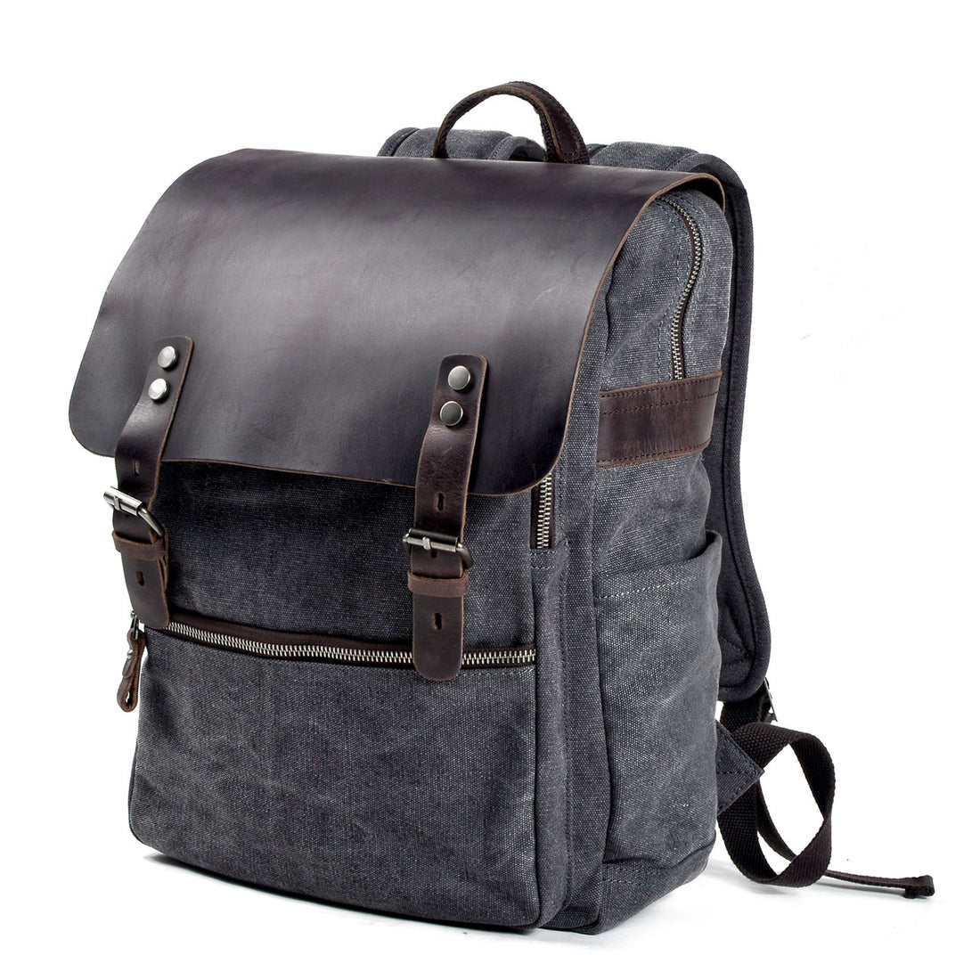 Vintage Cusual Traveling Leather Canvas Laptop Backpack 5073-Backpacks-Coffee-Free Shipping Leatheretro