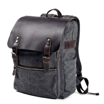 Vintage Cusual Traveling Leather Canvas Laptop Backpack 5073-Backpacks-Coffee-Free Shipping Leatheretro