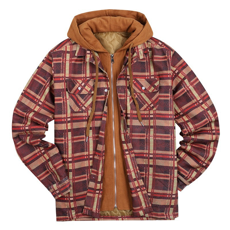 Plaid Winter Hoodies Jacket Outerwear for Men-Outerwear-Brown-S-Free Shipping Leatheretro
