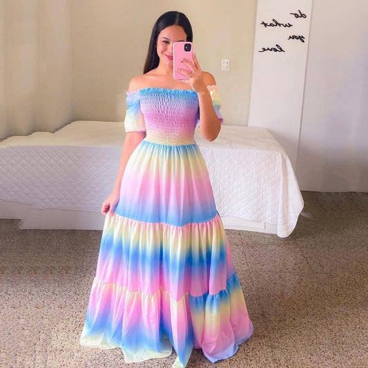 Sexy Off The Shoulder Flowers Long Dresses-Colorful-S-Free Shipping Leatheretro