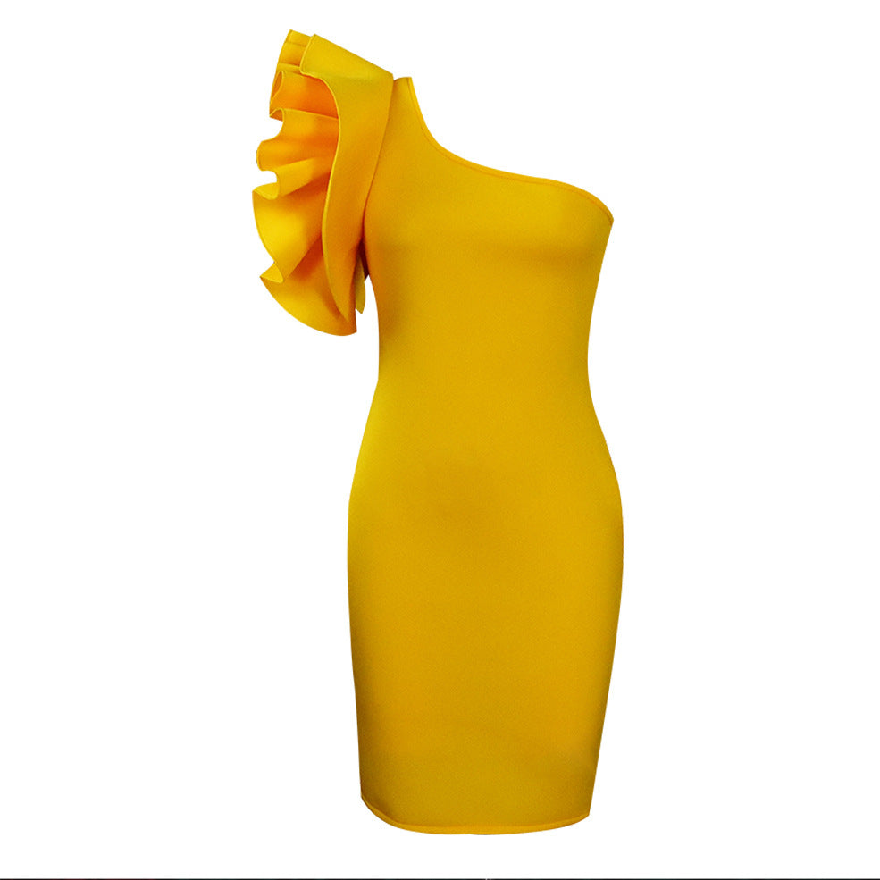 Summer One Shoulder Sexy Party Dresses for Women-Dresses-Yellow-S-Free Shipping Leatheretro