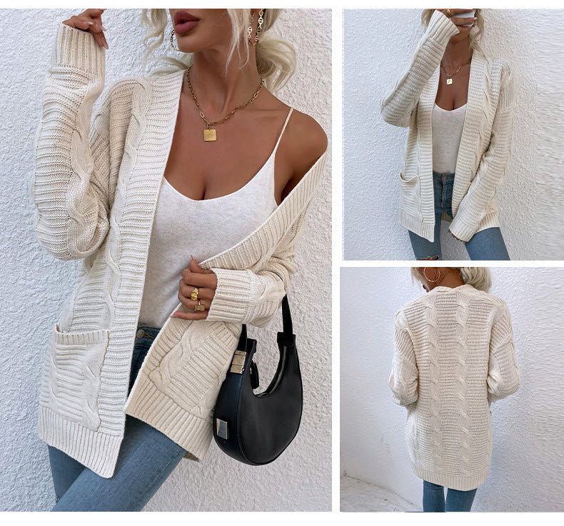 Fashion Twist Knitted Cardigan Coats-Shirts & Tops-Pink-S-Free Shipping Leatheretro