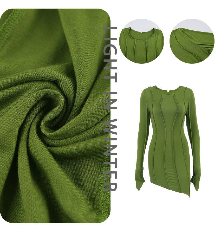 Sexy High Neck Elastic Knitted Mini Sheath Dresses-Dresses-Green-S-Free Shipping Leatheretro