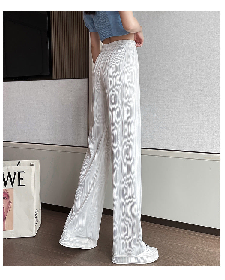 Casual Water Ripple High Waist Summer Pants for Women-Pants-White-S-Free Shipping Leatheretro