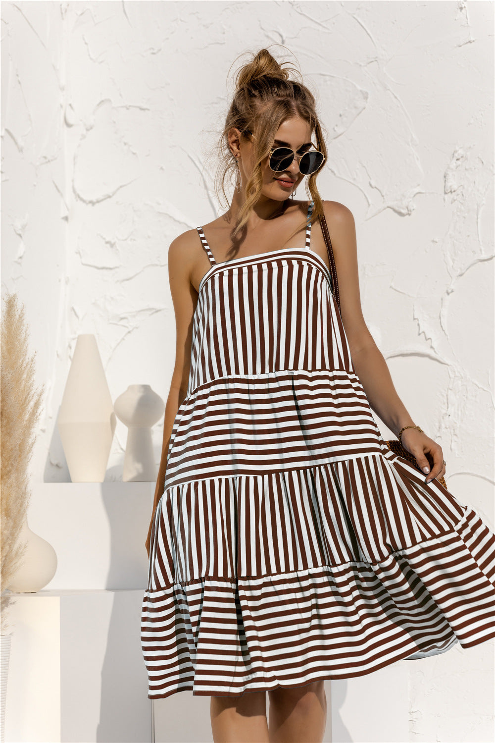 Casual Striped Women Daily Summer Dresses-Dresses-Yellow-S-Free Shipping Leatheretro