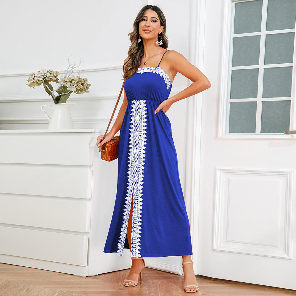 Elegant Lace Trim Summer Long Dresses-Dresses-LQ613-zi-S-Free Shipping Leatheretro