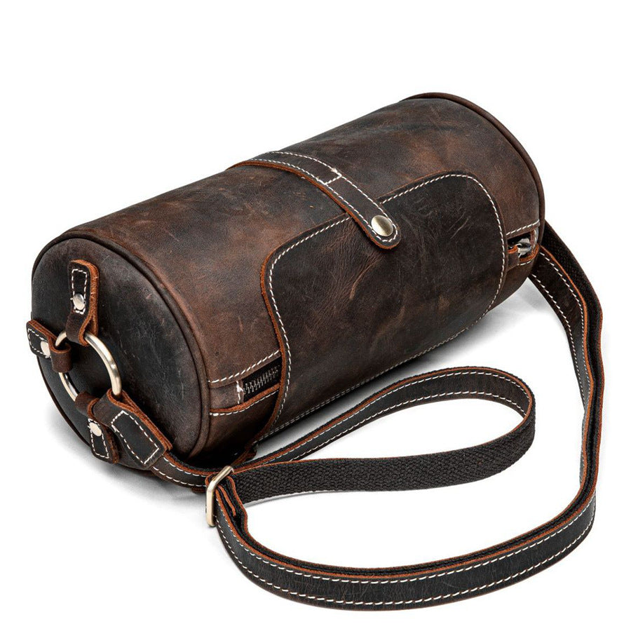 Fashion Samll Leather Barrel Bag XY001-Leather Bags-Dark Brown-Free Shipping Leatheretro