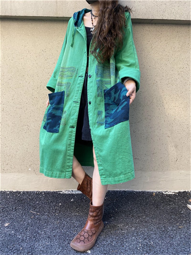 Vintage Plus Sizes Green Long Trenchcoat-Women Overcoat-The same as picutre-One Size-Free Shipping Leatheretro