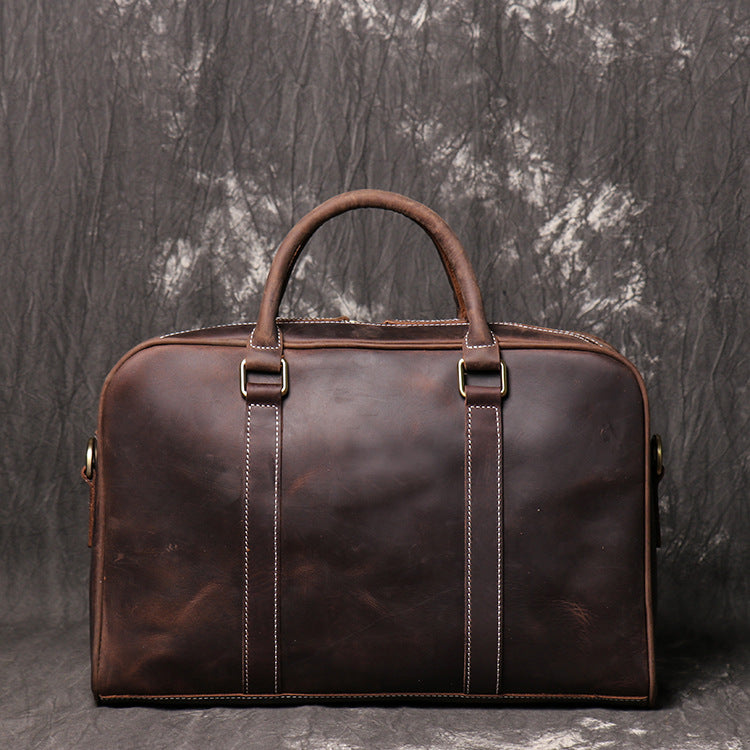Retro Crazy Horse Leather Business Briefcase J1071-Leather Briefcase-Black-Free Shipping Leatheretro