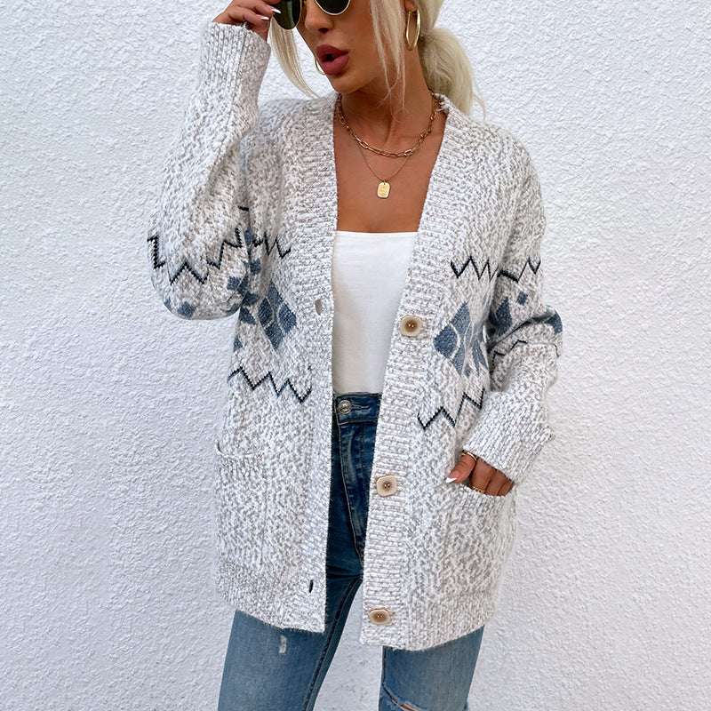 Fashion Christmas Flake Knitted Cardigan Coats-Shirts & Tops-Light Gray-S-Free Shipping Leatheretro