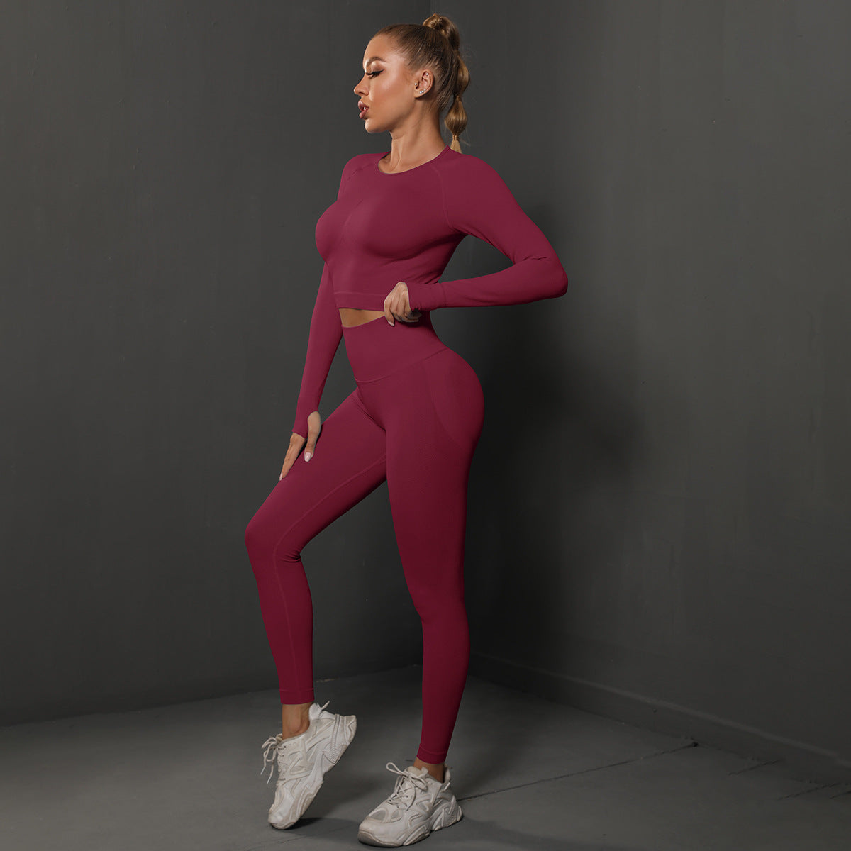 Fashion Simple Style Sports Yoga Suits for Women-Activewear-Wine Red-S-Free Shipping Leatheretro