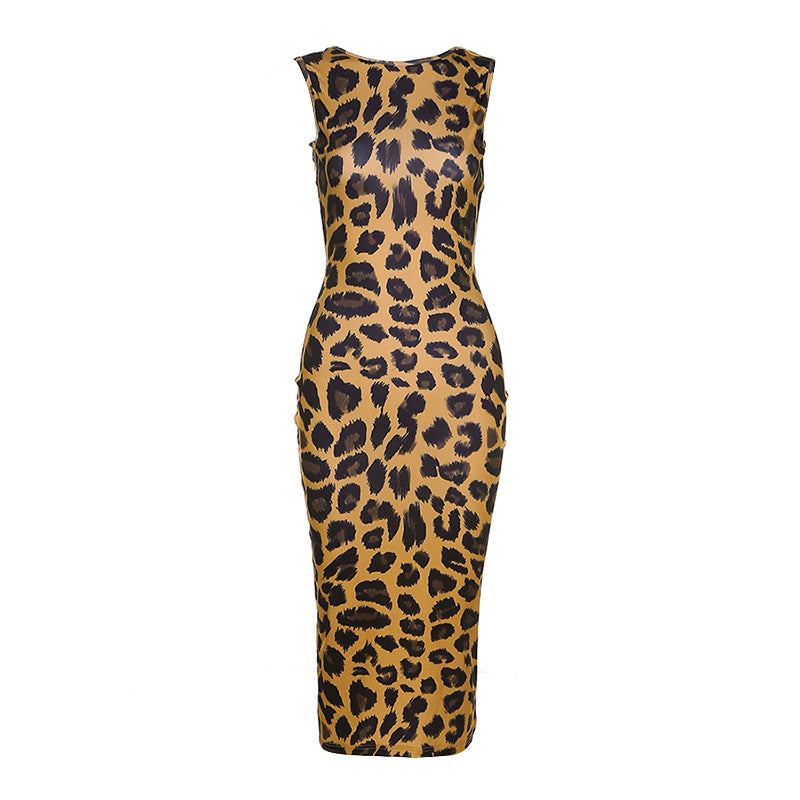 Sexy Leopard Print U Neck Backless Dresses-Dresses-Leopard-S-Free Shipping Leatheretro