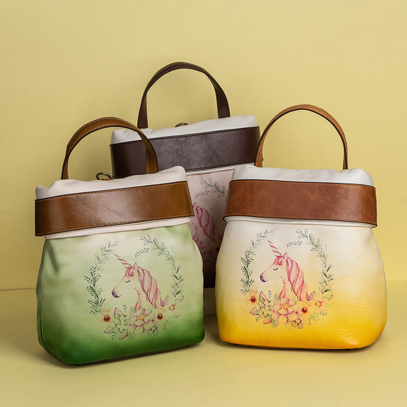 Vintage Vege Tanned Leather Backpack for Women C329-Backpacks-Yellow-Free Shipping Leatheretro