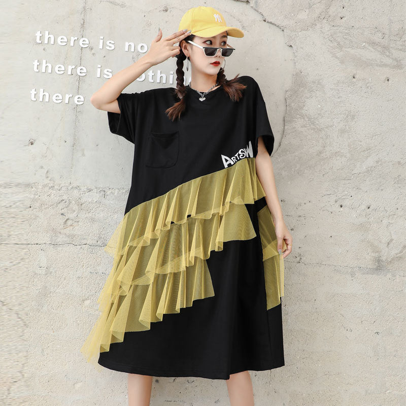 Designed Tulle Decoration Summer Women Loose Plus Sizes Midi Dresses-Dresses-Yellow-One Size-Free Shipping Leatheretro