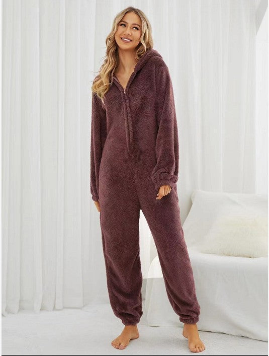 Plus Sizes Women Fleece Jumpsuits Sleepwear-Pajamas-Gray-S-Free Shipping Leatheretro