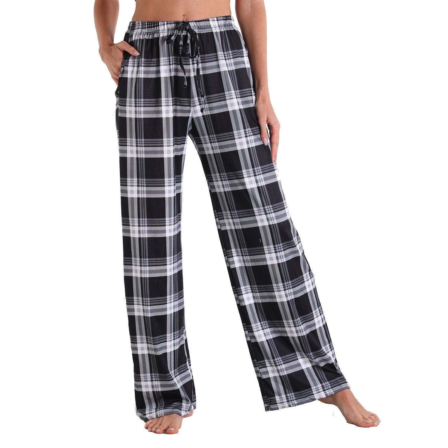 Causal Plaid Women Pajamas Pants Elastic Cord-Pajamas-3016-S-Free Shipping Leatheretro