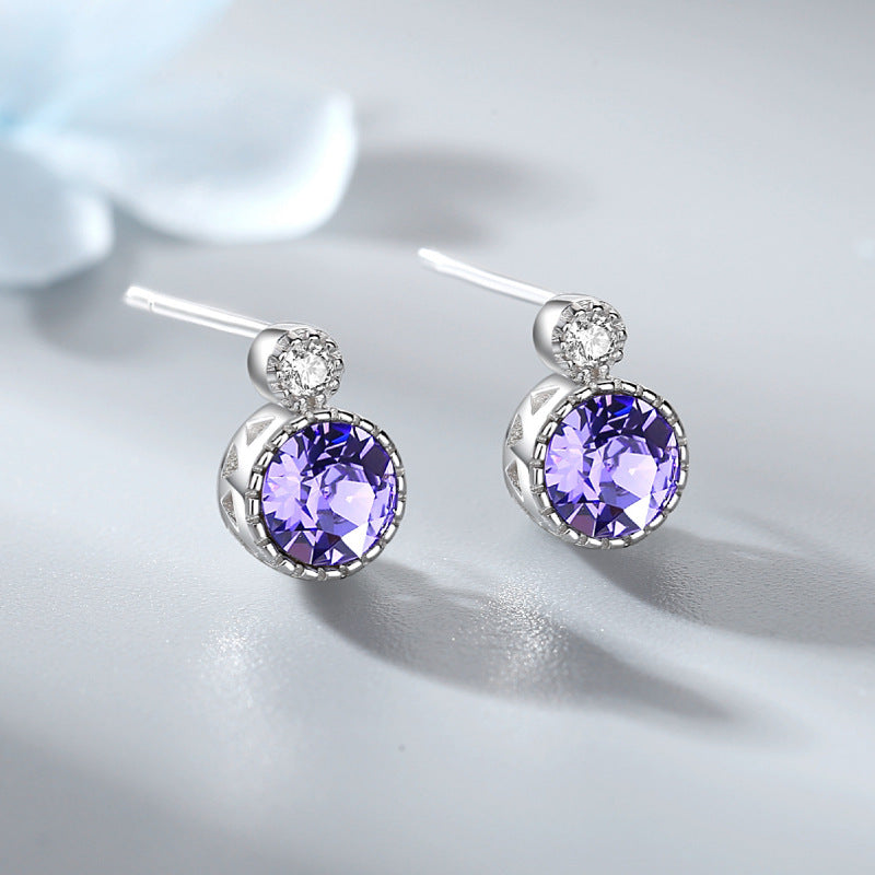 Fashion Crystal Sliver Earrings Stud for Women-Earrings-Purple-Free Shipping Leatheretro