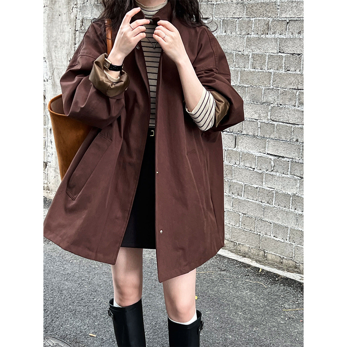 Fashion Stand Collar Oversize Coats-Coats & Jackets-Apricot-M-Free Shipping Leatheretro