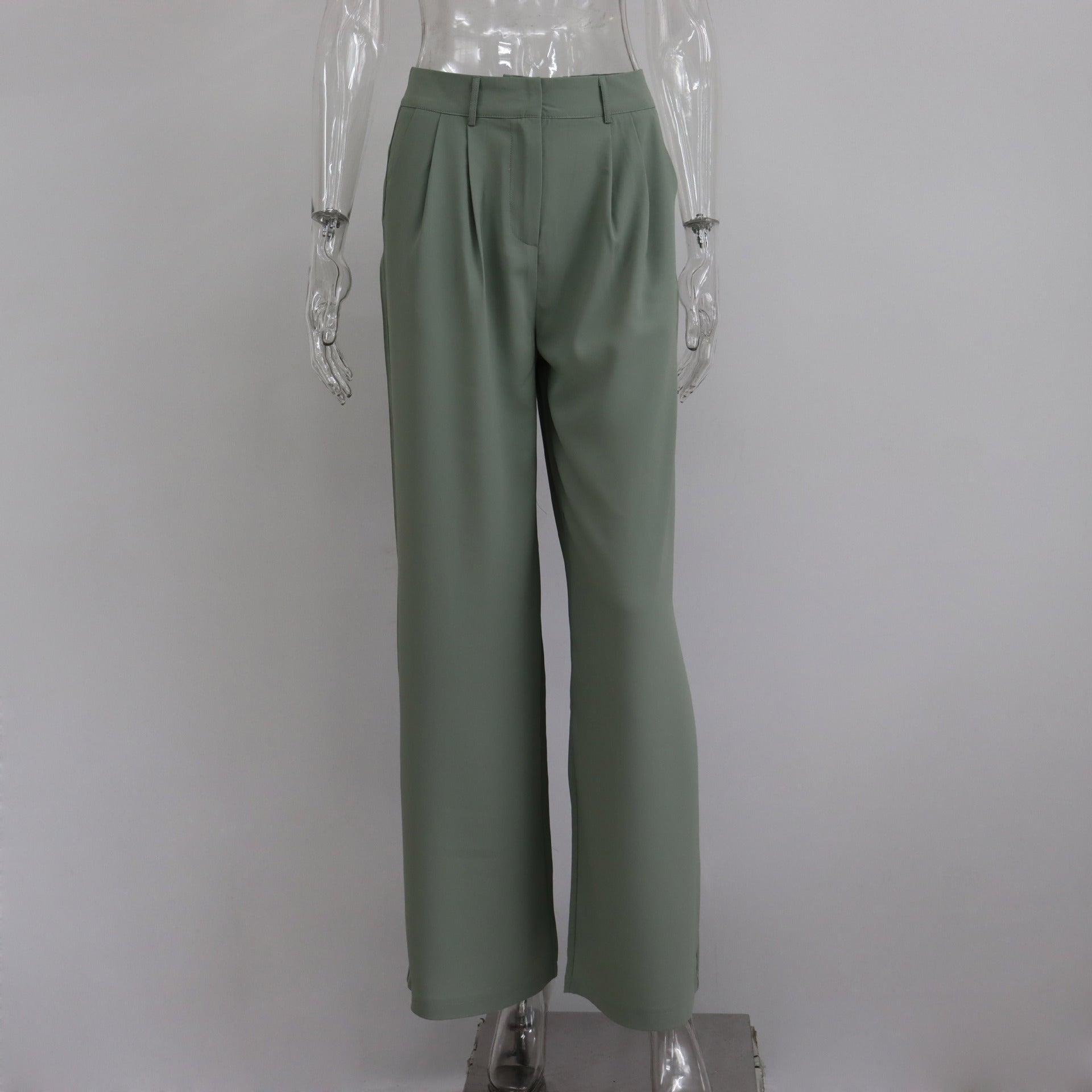 Casual High Waist Women Wide Legs Pants-Pants-Green-2-S-Free Shipping Leatheretro