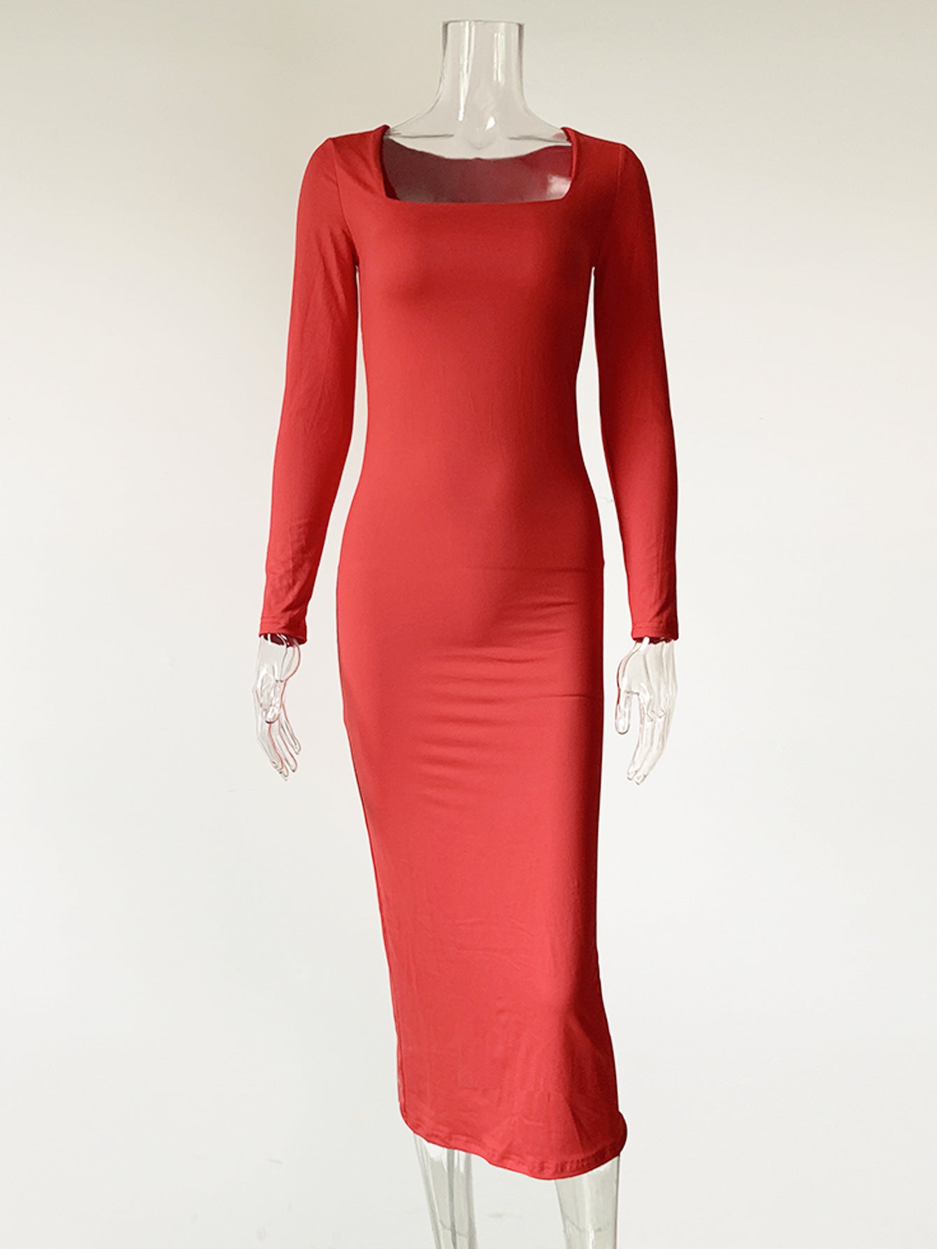 Sexy Simple Style Long Sleeves Solid Dresses-Dresses-Red-US 2-4-Free Shipping Leatheretro