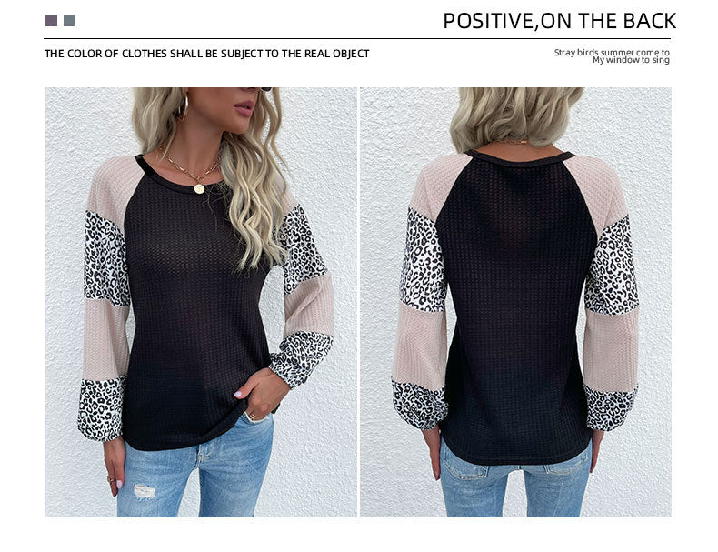 Casual Round Neck Leopard Knitting Sweaters-Shirts & Tops-Black-S-Free Shipping Leatheretro