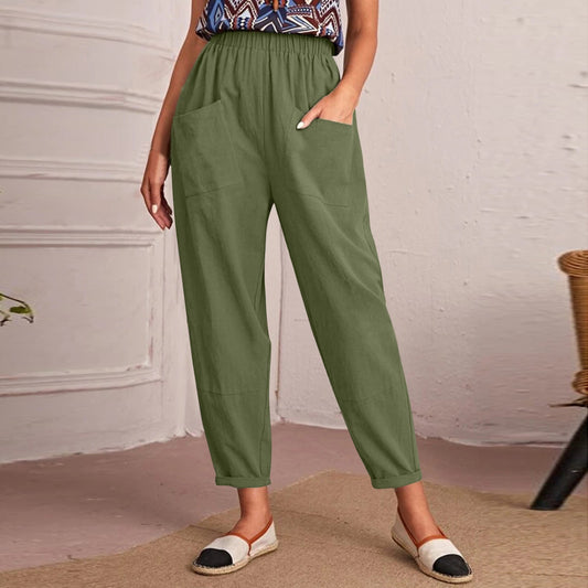 Leisure Elastic Waist Women Pants-Pants-Khaki-S-Free Shipping Leatheretro