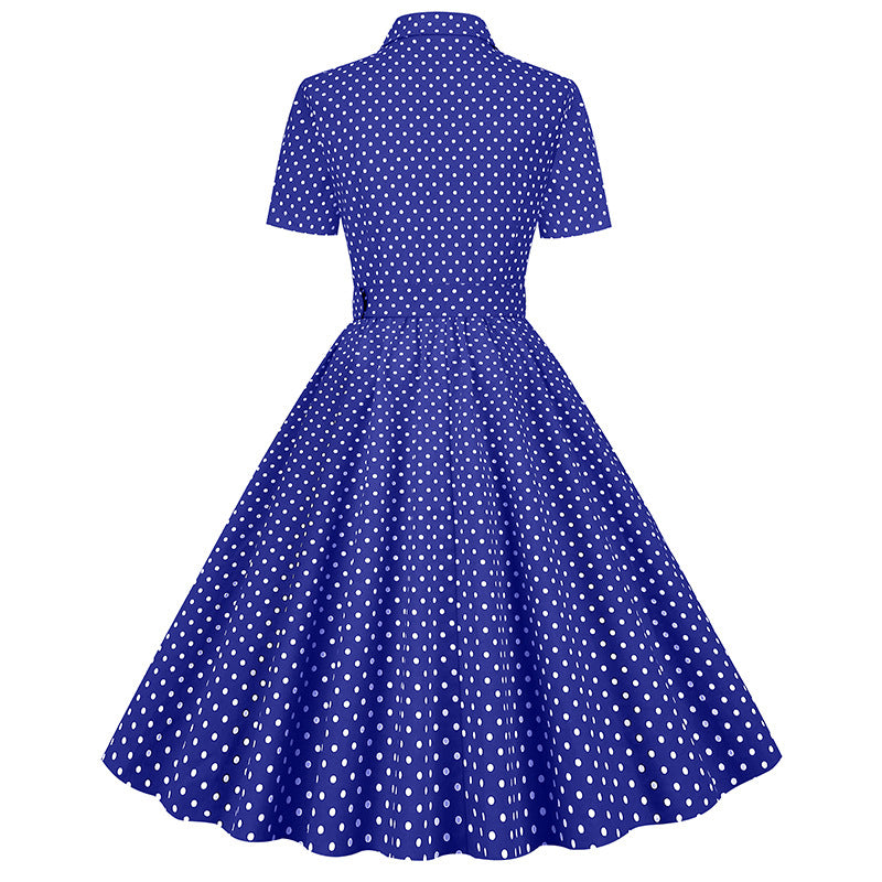 Vintage Polka Dot Short Sleeves Dresses-Dresses-Red-S-Free Shipping Leatheretro