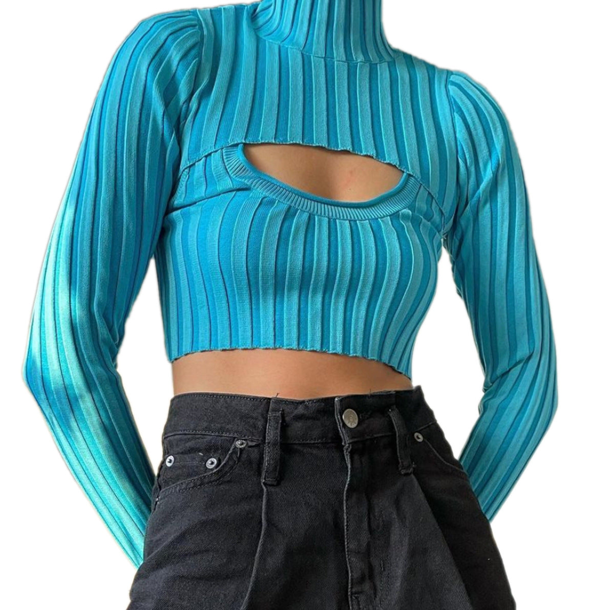 Sexy High Neck Knitting Women Short Tops Suits-Shirts & Tops-Green-S-Free Shipping Leatheretro