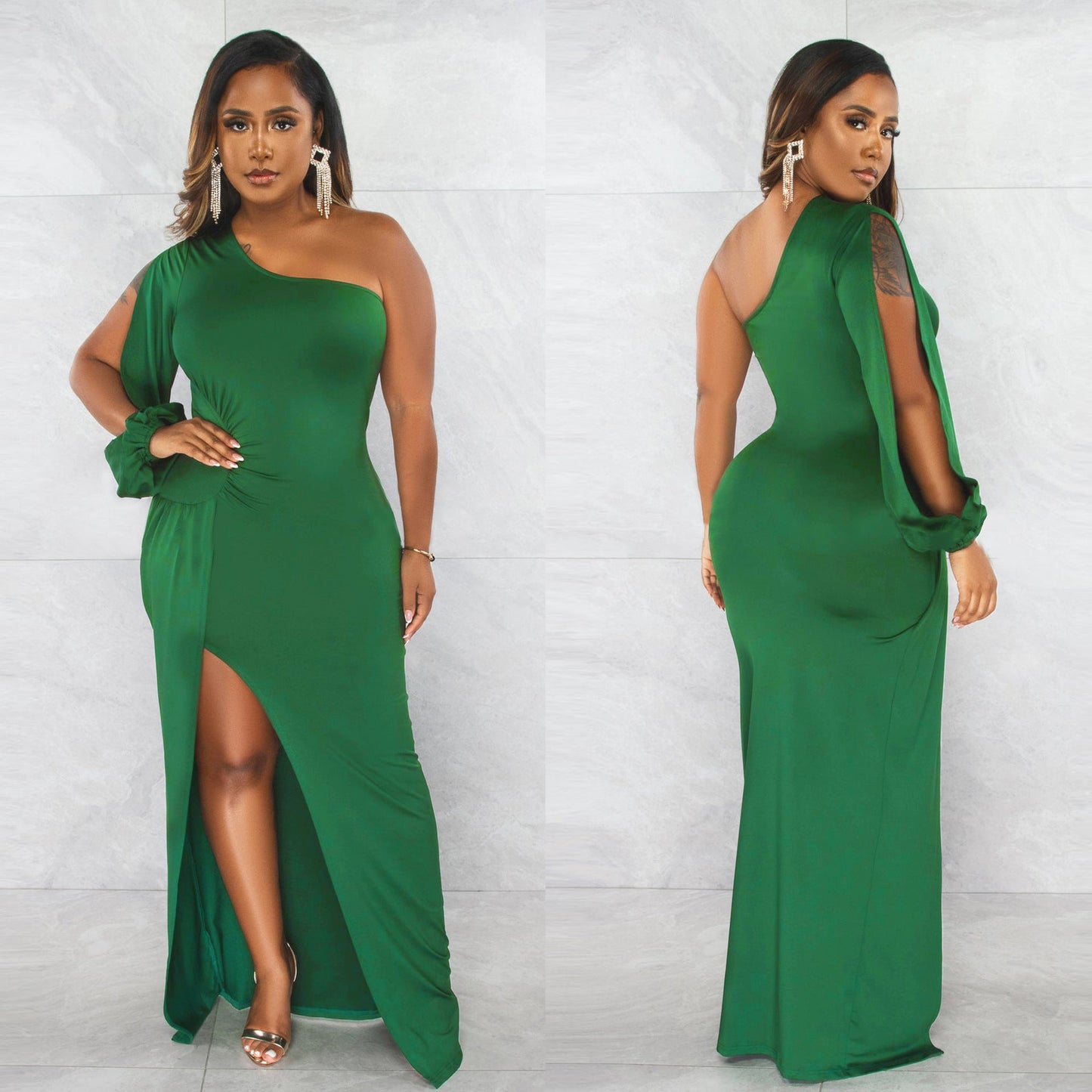 Classy One Shoulder Tight Dresses-Dresses-Green-S-Free Shipping Leatheretro