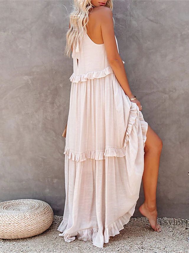 Casual Ruffled Summer Holiday Long Maxi Dresses-Dresses-White-S-Free Shipping Leatheretro