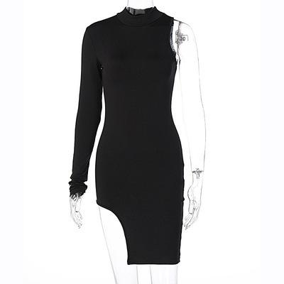 Sexy High Neck One Shoulder Mini Dresses-Dresses-Black-S-Free Shipping Leatheretro